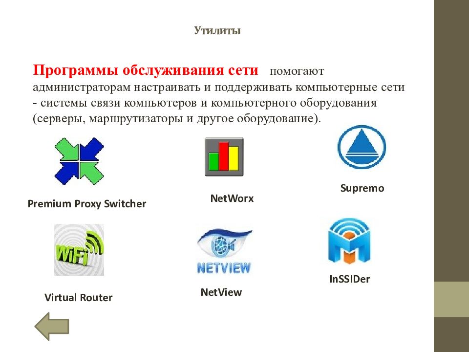 Программная сеть. Программы обслуживания сети Назначение. Программы обслуживания сети примеры программ. Сетевые приложения и утилиты. Утилиты примеры программ.