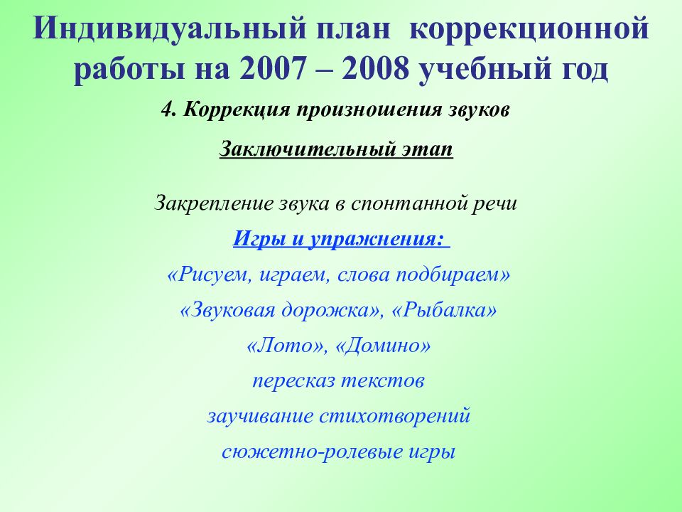 Годовой план учителя логопеда в школе