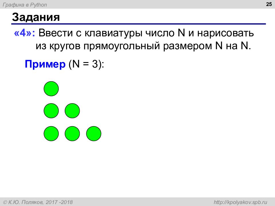 Ввести с клавиатуры число n и нарисовать из кругов прямоугольный размером n на n