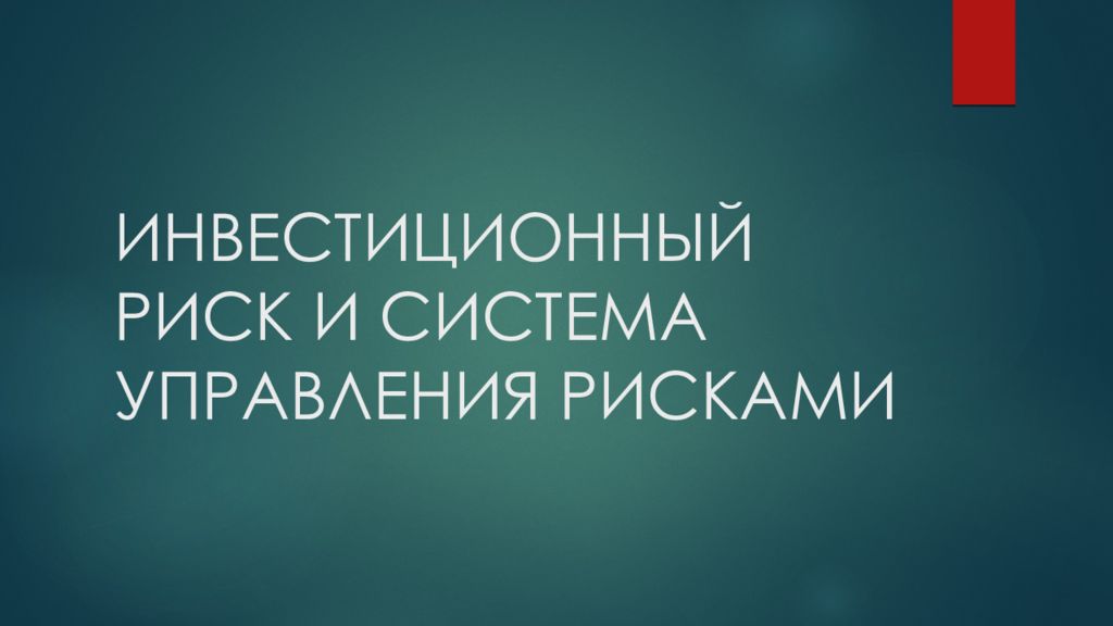 ИНВЕСТИЦИОННЫЙ РИСК И СИСТЕМА УПРАВЛЕНИЯ РИСКАМИ