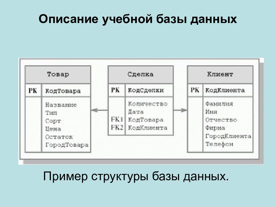 Структура базы данных. Пример базы данных. Описание базы данных. Пример структуры БД. Легкие базы данных