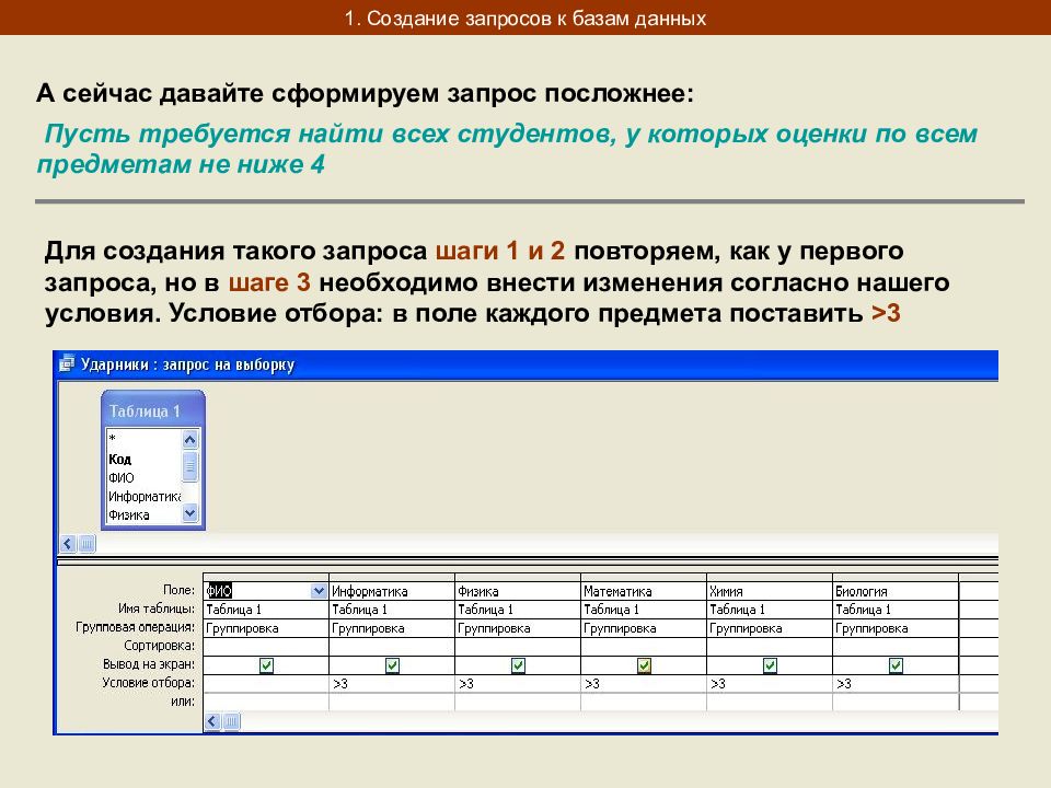 Создание запросов. Запросы в базе данных. Формирование запросов к базам данных. Как создать запрос в базе данных. Сложный запрос в базе данных.