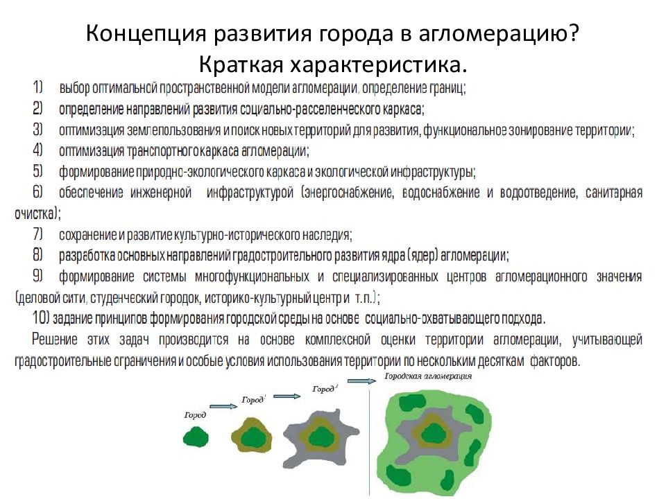 Концепция развитого. Понятие городская агломерация. Концепция развития города. Концепции развития агломераций. Особенности агломерации.