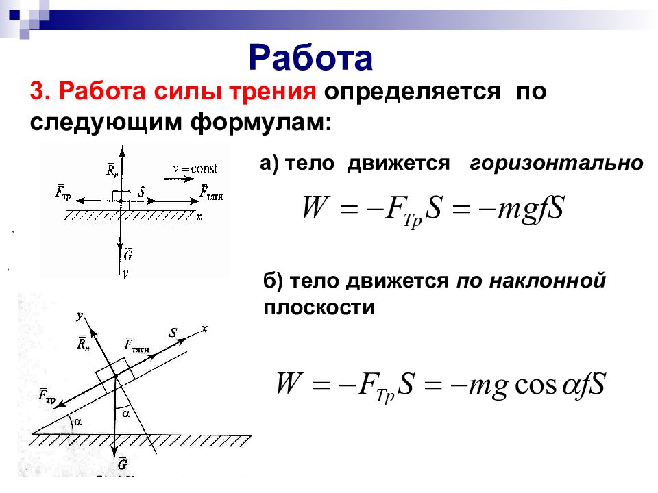 Модуль силы трения на плоскости. Формула нахождения работы силы трения. Работа силы трения формула. Работа силы трения определяется по формуле. Работа силы трения вывод формулы.