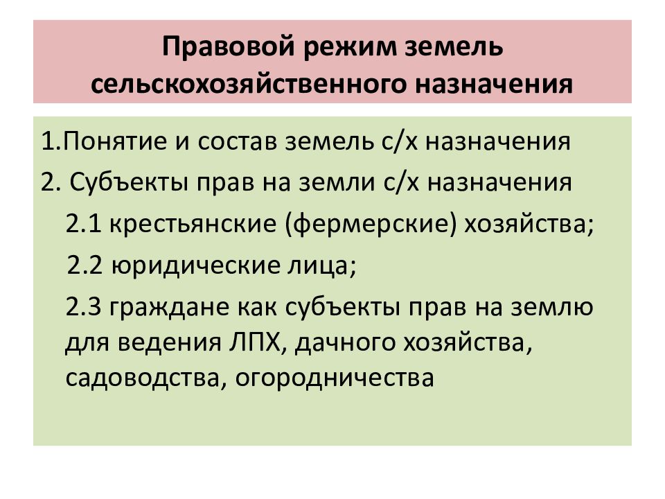 Правовой режим земель сельскохозяйственного назначения презентация