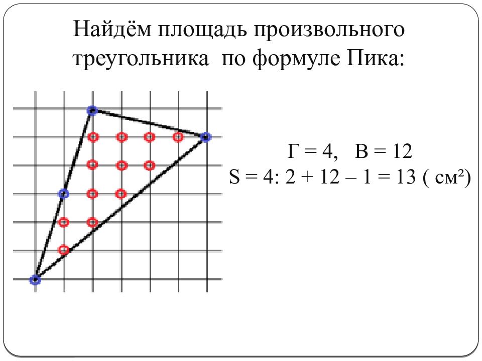 Формула пика. Формула пика для нахождения площади треугольника. Площадь по формуле пика. Формула пика для треугольника. Площадь треугольника по формуле пика.