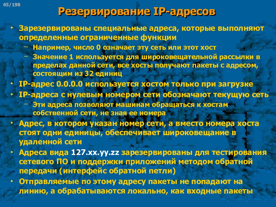 Специальные адреса. Резервирование адреса. Специальная (адресная). Зарезервированные адреса.