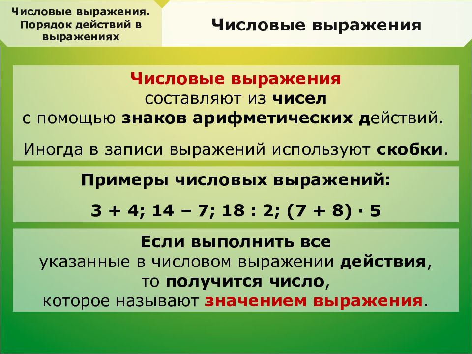 Математика числовые выражения 2 класс презентация