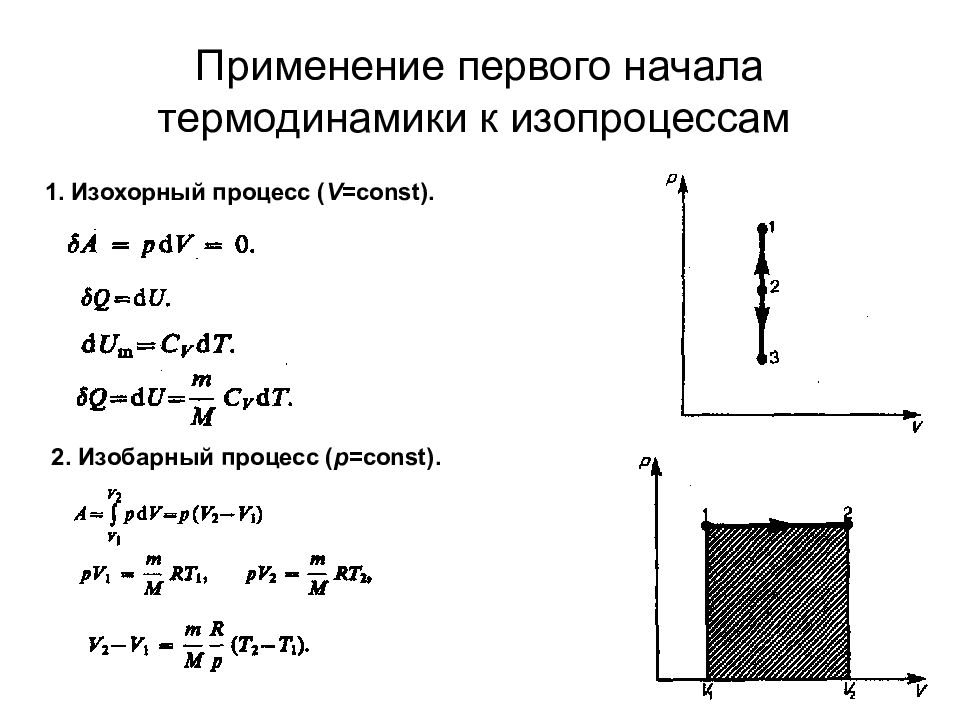 Первый закон термодинамики для изопроцессов. Первое начало термодинамики изопроцессы. Первое начало термодинамики для изобарического процесса. Начало термодинамики для изобарного процесса. 1 Начало термодинамики для изохорного и изобарного процессов..