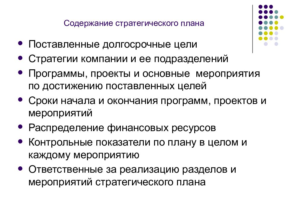 Содержание стратегического плана