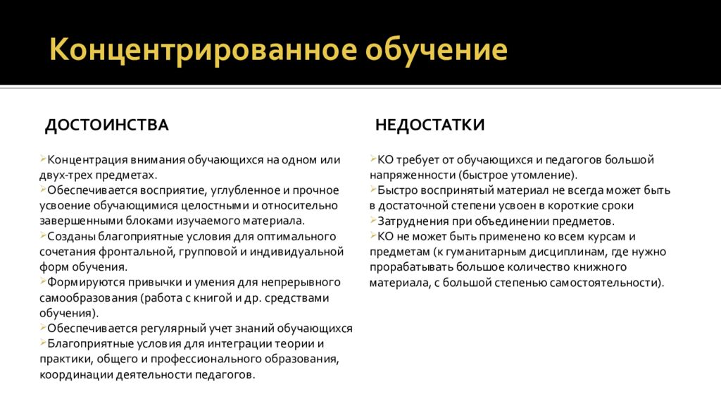 Недостатки обучения. Технология концентрированного обучения минусы. Достоинства и недостатки концентрированного обучения. Концентрированное обучение. Технология концентрированного обучения плюсы и минусы.