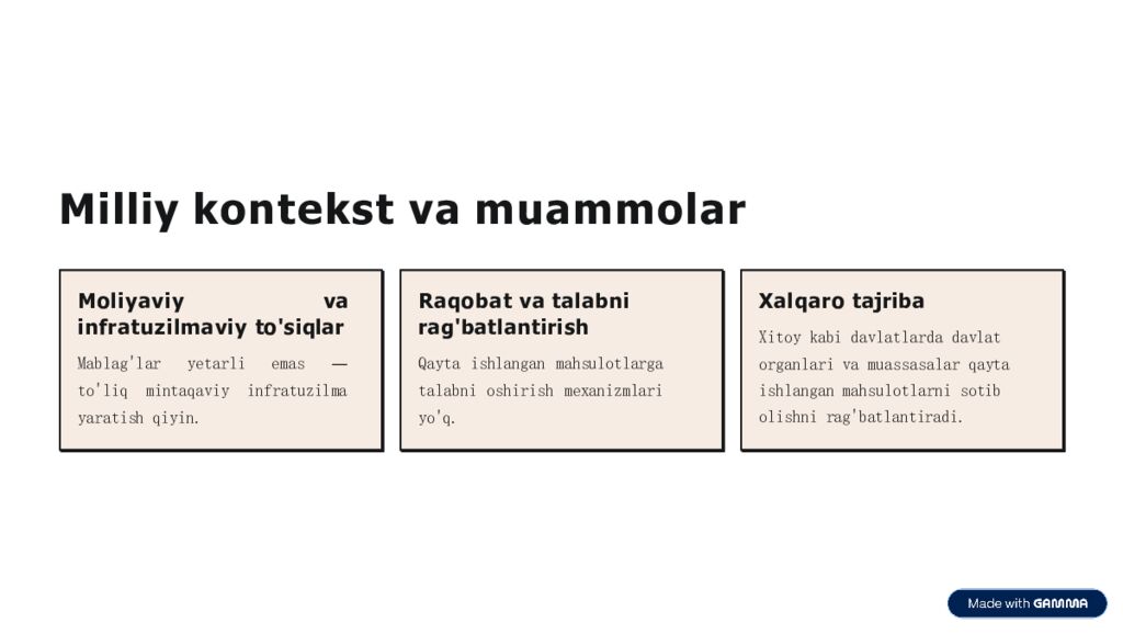 Milliy kontekst va muammolar