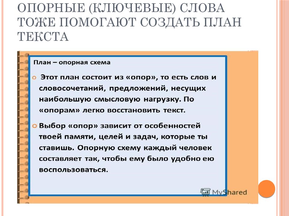 Найди опорные ключевые слова и попробуй составить план