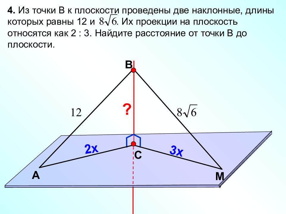 На плоскости проведены четыре. Две наклонные на плоскости. Из точки проведены две наклонные. Две наклонные проведенные к плоскости. Плоскость в которой проведены две наклонные.