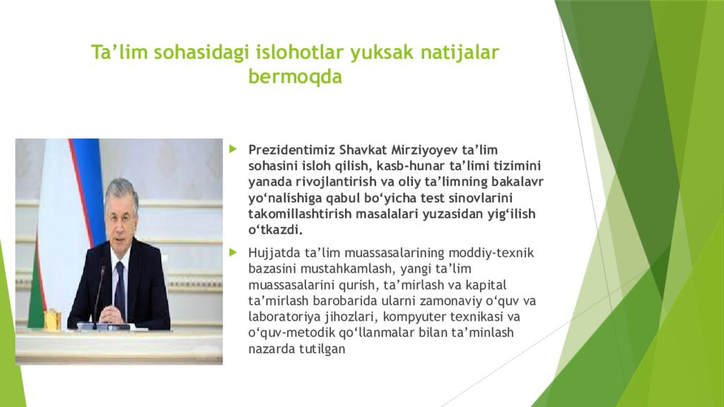 Insoniyat tarixida talim tarbiyaning bosqichma bosqich rivojlanishi Ta’lim sohasidagi islohotlar yuksak natijalar bermoqda