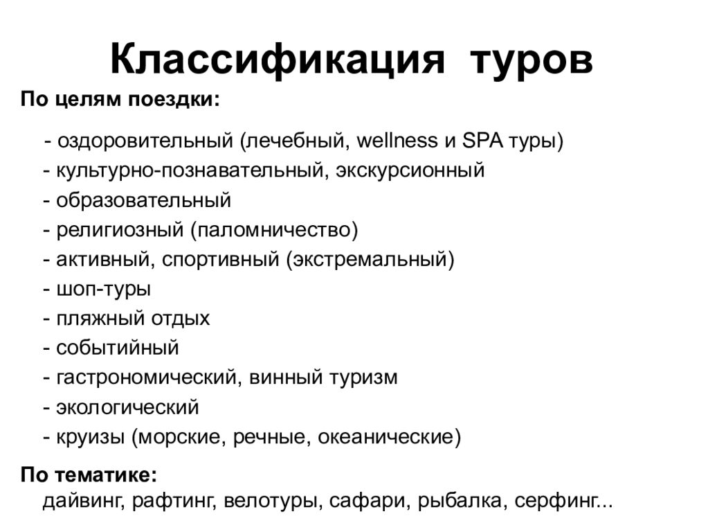 Типы путешествий. Классификация видов туризма. Типы экскурсий в туризме. Классификация видов туров. Классификация туризма по целям.