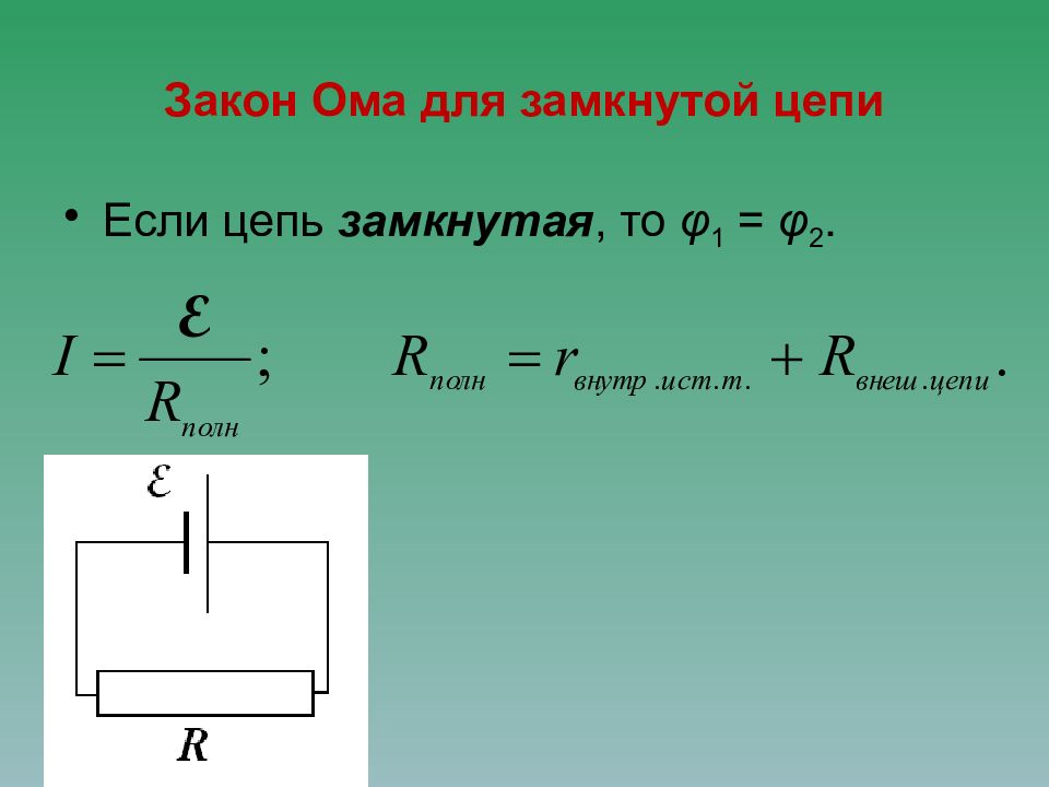 Закон ома для полной замкнутой электрической цепи