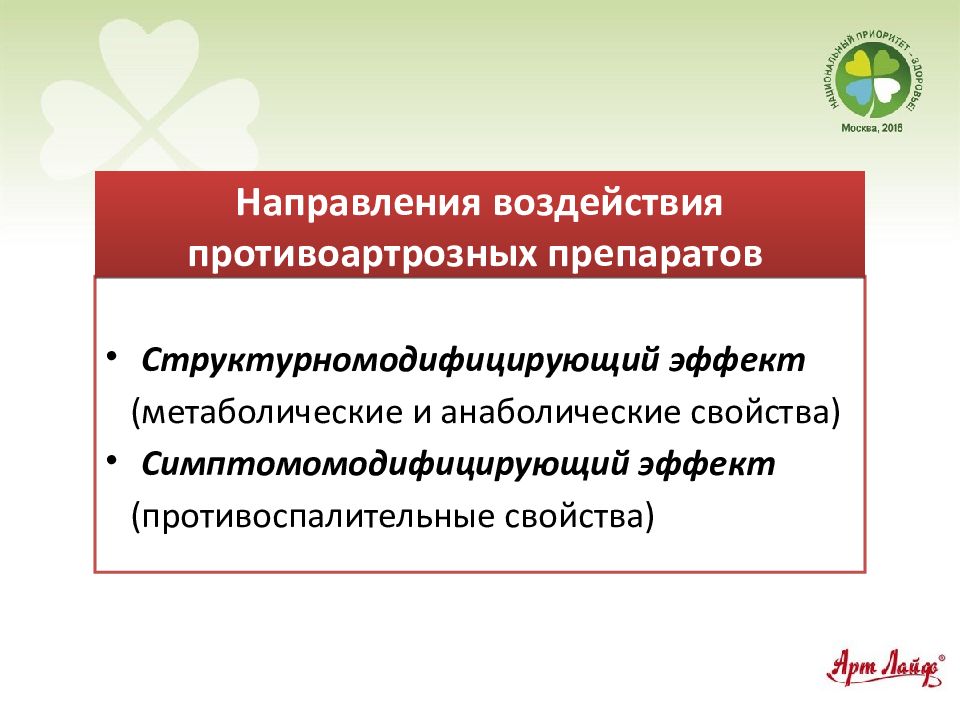 Направление воздействия. Противоартрозные препараты.