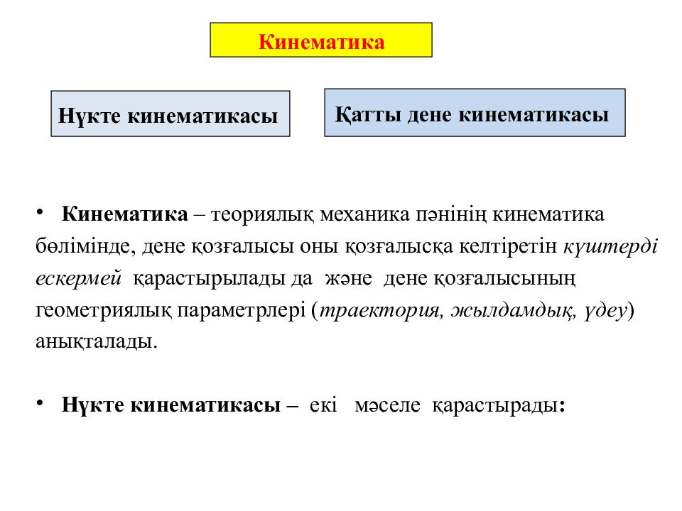 Кинематика – теориялық механика пәнінің кинематика бөлімінде, дене қозғалысы