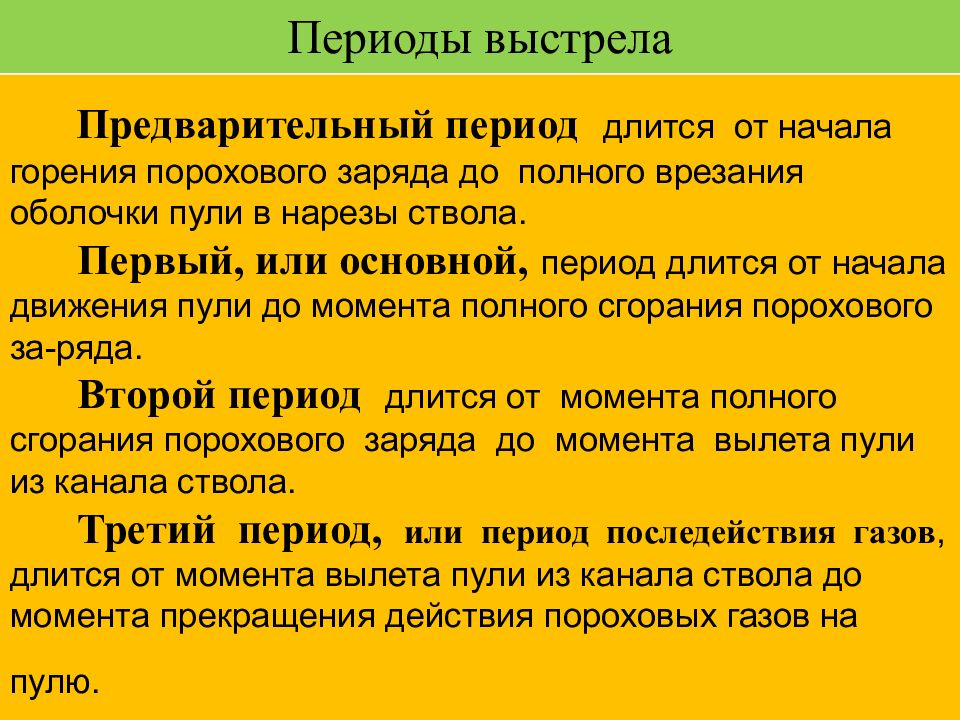 Выстрел процесс. Периоды выстрела.