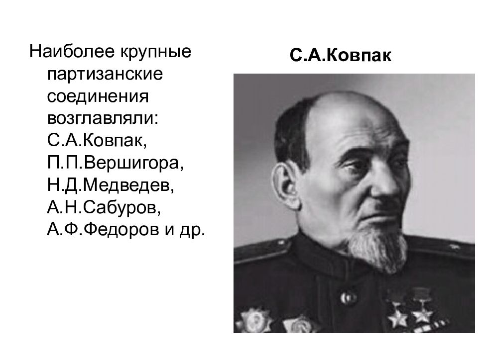 Укажите командира крупного партизанского соединения. Ковпак и Сабуров. Сидор Артемьевич Ковпак. Ковпак Сабуров Федоров.