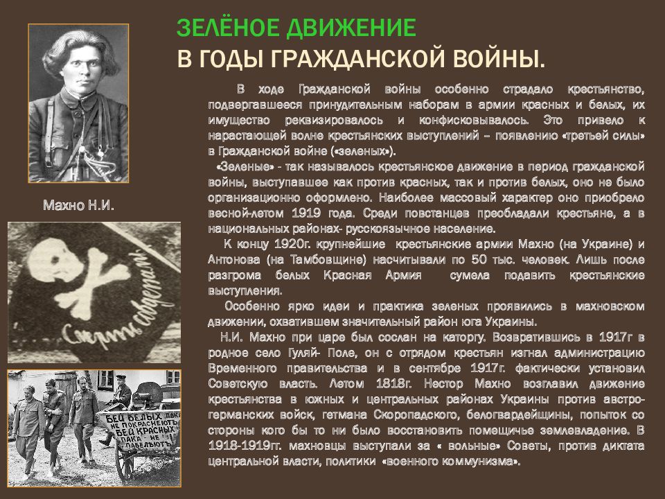 Подготовьте и представьте в классе проекты крестьянское движение в гражданской войне победители