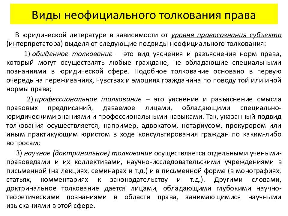 Виды толкования. Виды неофициального толкования права. Неофициальное толкование норм права. Официальное и неофициальное толкование права. Официальное и неофициальное толкование норм права.