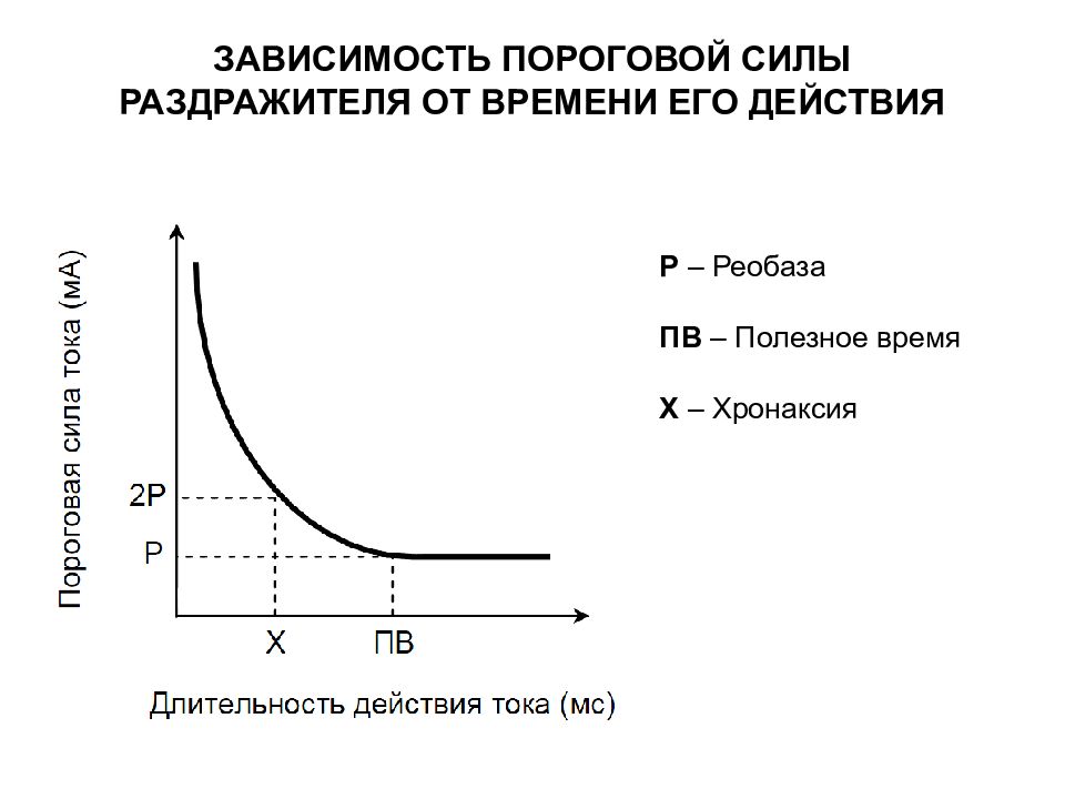 Зависимости между работами показывают. Закон силы времени физиология. Зависимость пороговой силы раздражителя от времени его действия. Зависимость пороговой силы раздражения от его длительности.. Закон длительности возбудимых тканей.