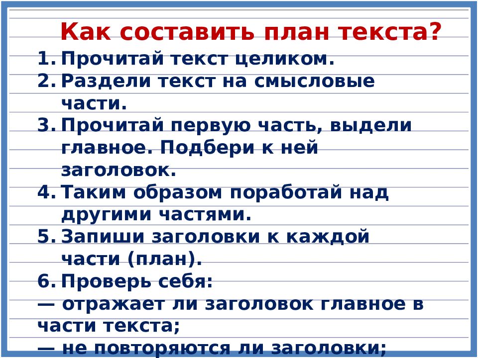 Учимся составлять план текста 4 класс презентация