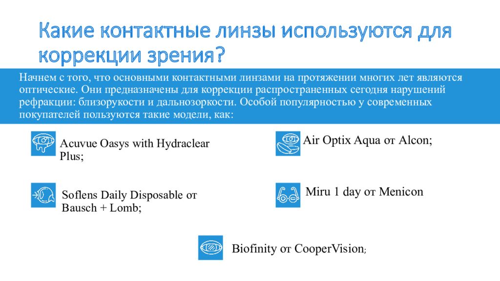 Какие контактные линзы используются для коррекции зрения?