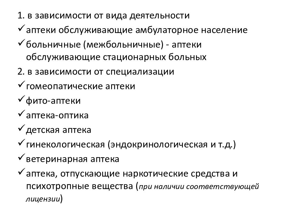 Виды аптечных организаций презентация