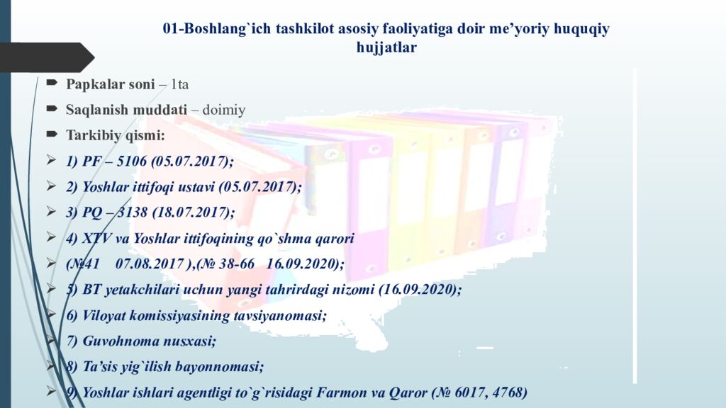 01-Boshlang`ich tashkilot asosiy faoliyatiga doir me’yoriy huquqiy hujjatlar