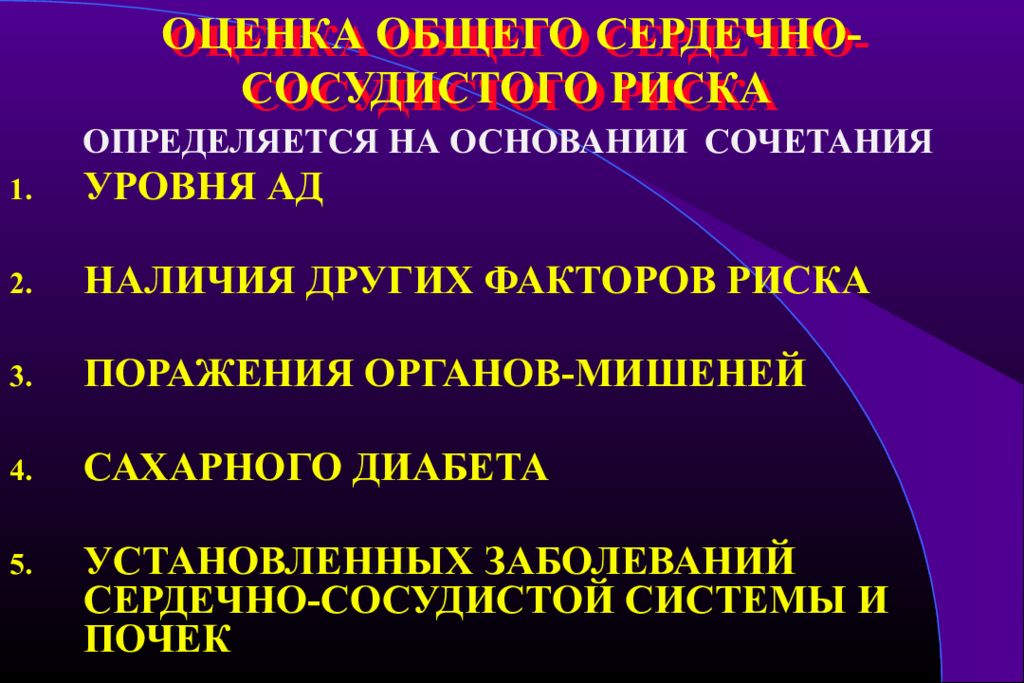 Установленные заболевания. При оценке суммарного сердечно – сосудистого риска учитывается. Риск ССС артериальной гипертензии. Оценка риска при заболевании ССС. Современные факторы риска кардиоваскулярных заболеваний.