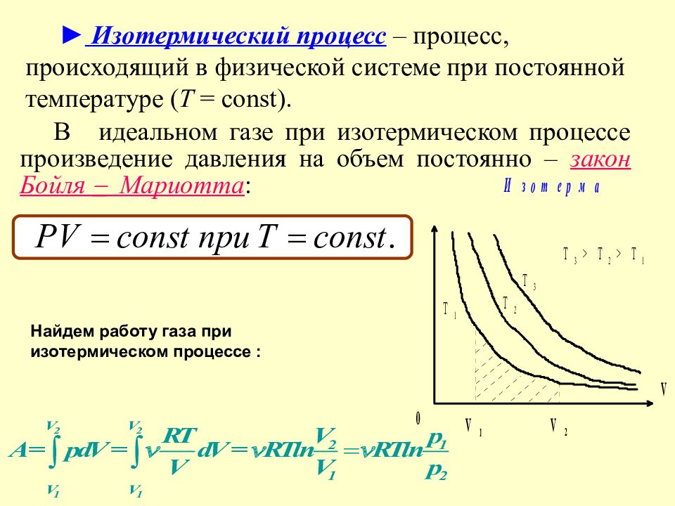 Работа газа при изотермическом расширении. Формула энергии в изотермическом процессе. Внутренняя энергия газа изотермический процесс формула. Изотермический процесс в идеальном газе и его графики. Изотерма изменение внутренней энергии.