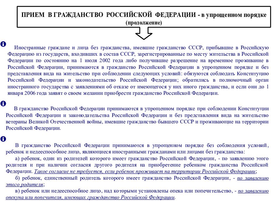 Порядок продолжение. Прием в гражданство РФ В упрощенном порядке. Упрощенный порядок приема в гражданство РФ распространяется на. Прием в гражданство Конституция РФ. Вопрос о принятии в гражданство РФ принимается:.