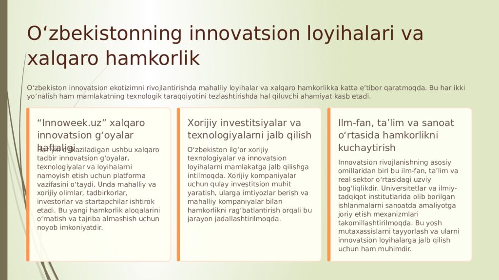 Innovatsiya va Texnologik Rivojlanish: O‘zbekistonning Kelajagi O‘zbekiston
