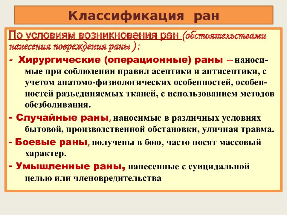 Раны и их классификация. Классификация РАН И их характеристика. Классификация РАН хирургия.