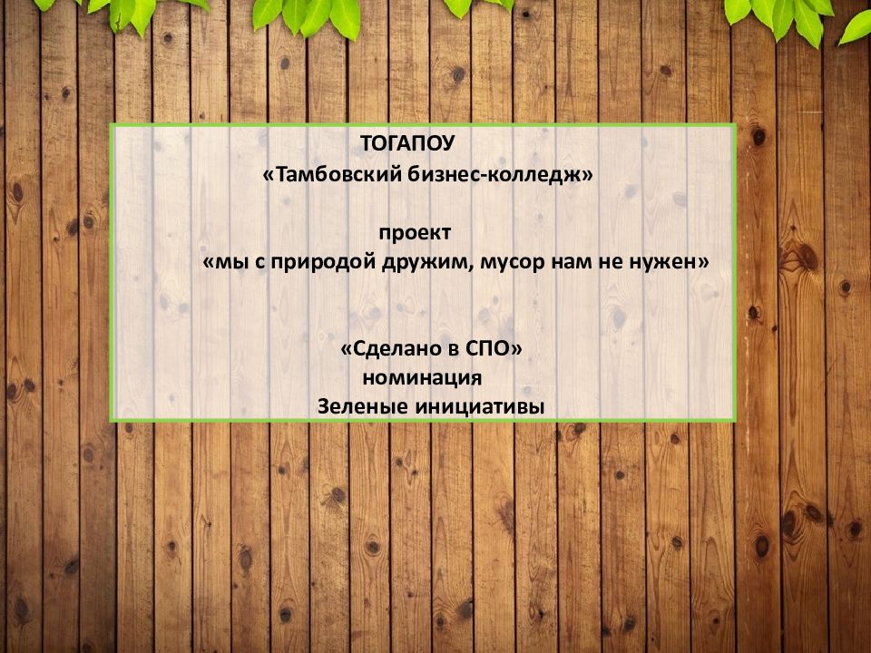 ТОГАПОУ «Тамбовский бизнес-колледж» проект «мы с природой дружим, мусор нам не