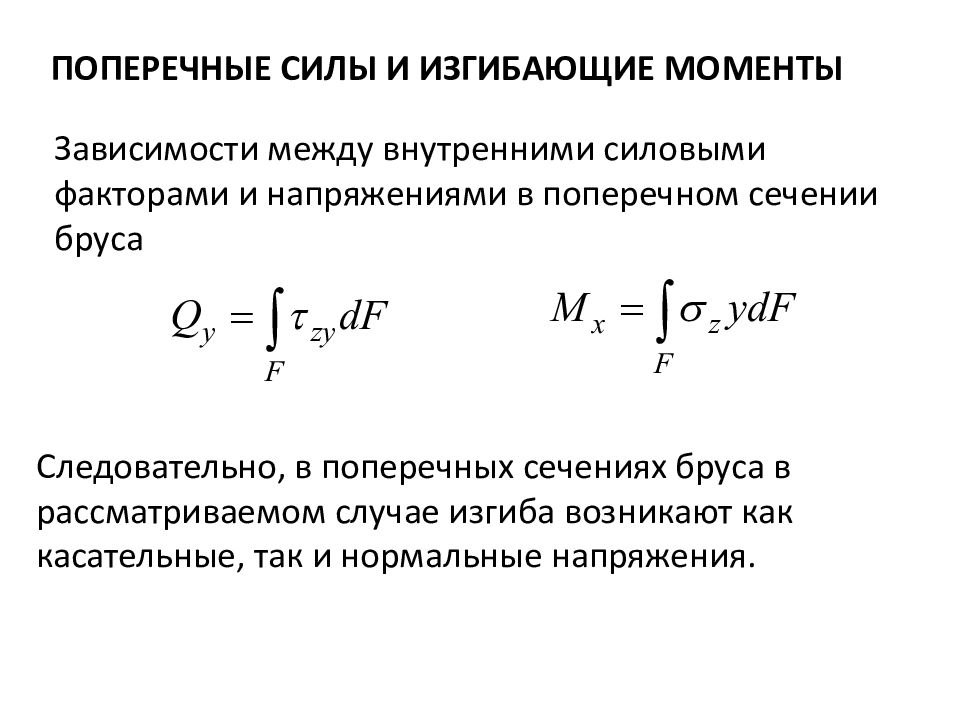 Поперечная сила и изгибающий момент