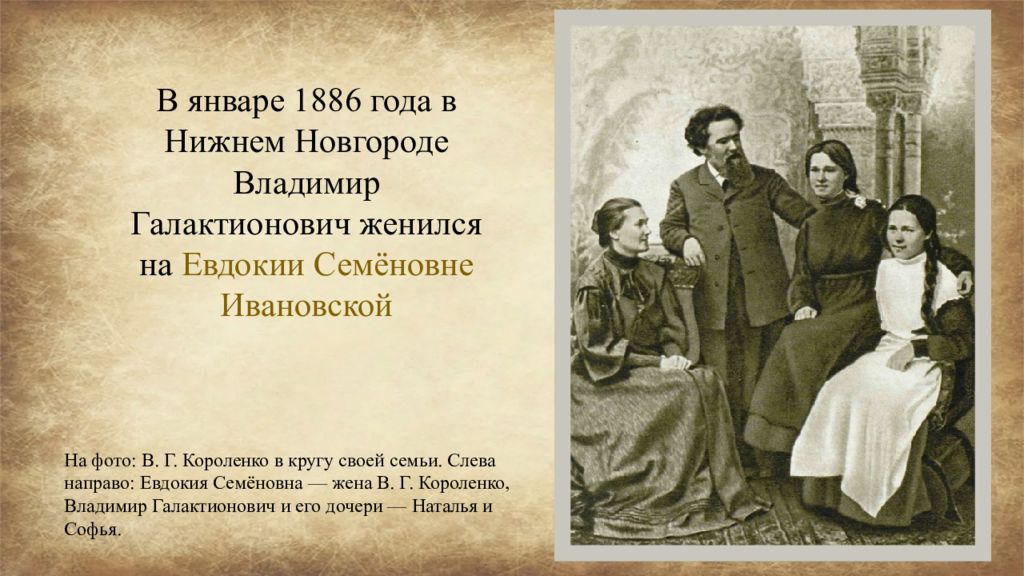 Короленко пишет о людях не покорившихся судьбе. Семья Короленко Владимира Галактионовича. Родители Короленко Владимира Галактионовича. Жена Короленко Владимира Галактионовича. Биография Короленко родители.