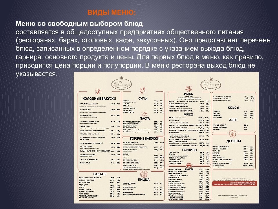 Составление меню презентация