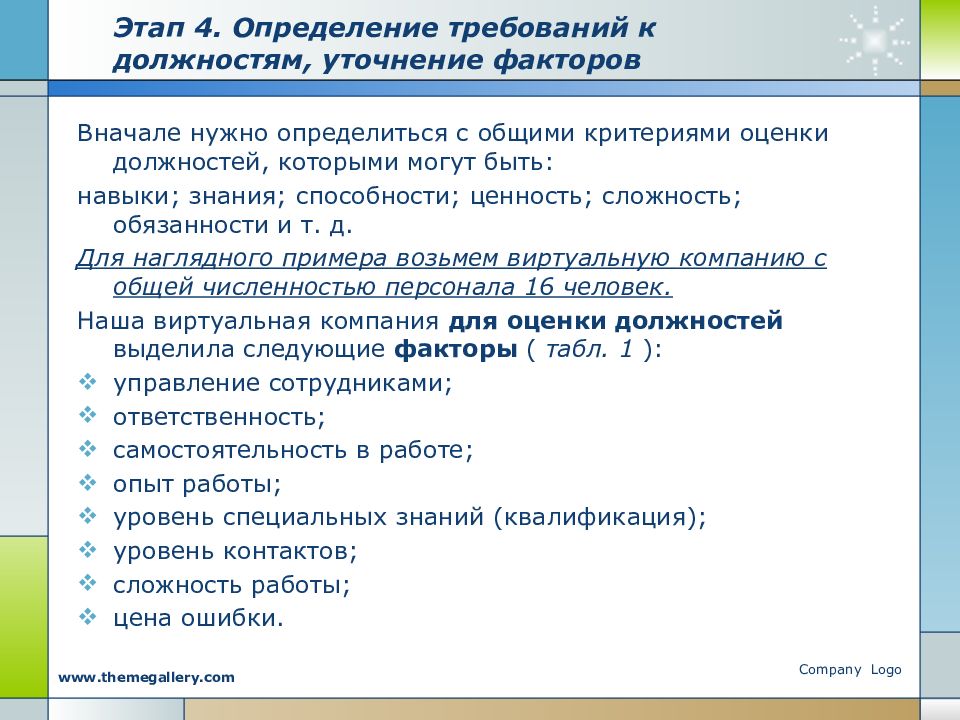 Оценка должностей. Критерии оценки должности. Этап определения требований. Критерии оценки для грейдов. Этапы определения требований к системе.
