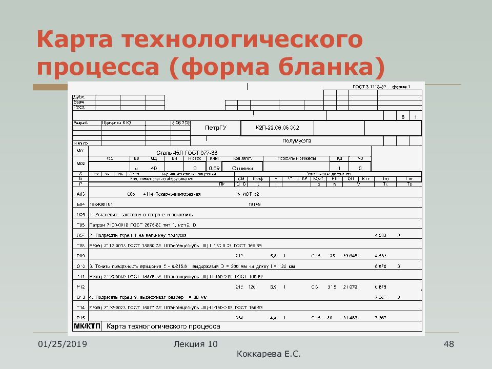 Карта техпроцесса гост