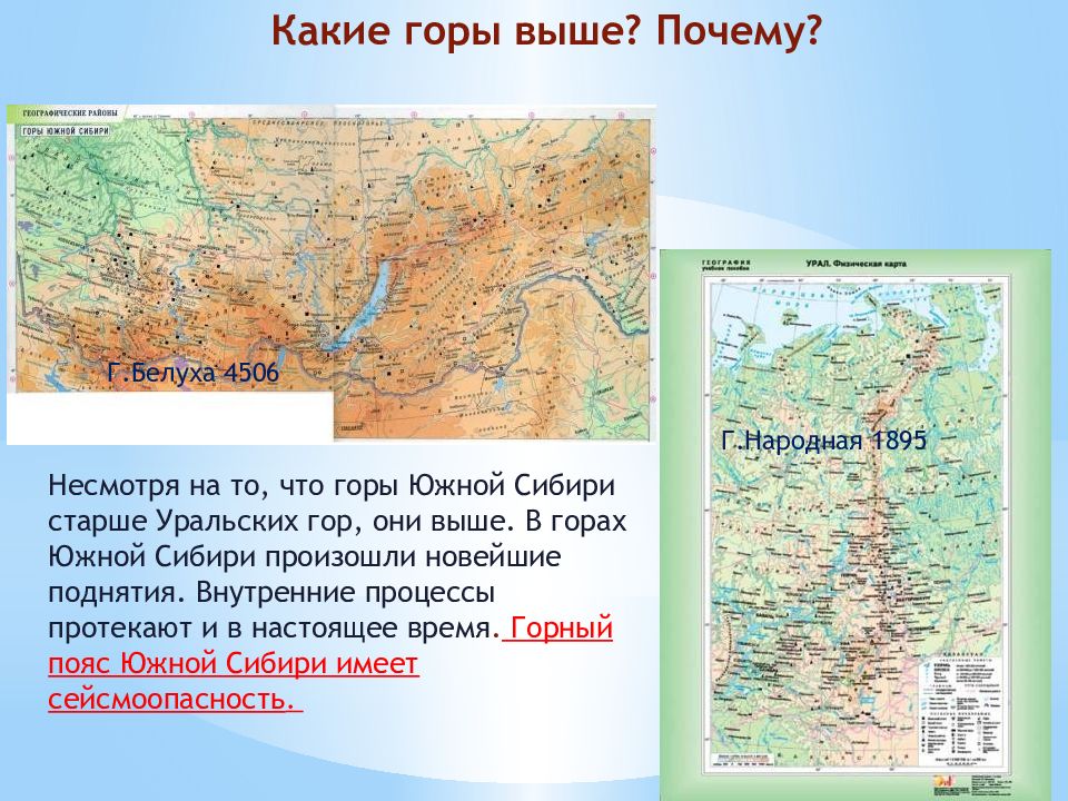 Горный каркас россии урал и горы южной сибири презентация 8 класс полярная звезда