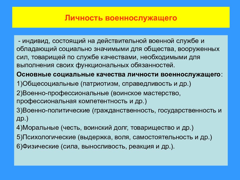 Качества военнослужащего. Особенности и этапы социализации военнослужащего. Личность военнослужащего. Факторы формирования личности военнослужащего. Личностные качества военнослужащего.