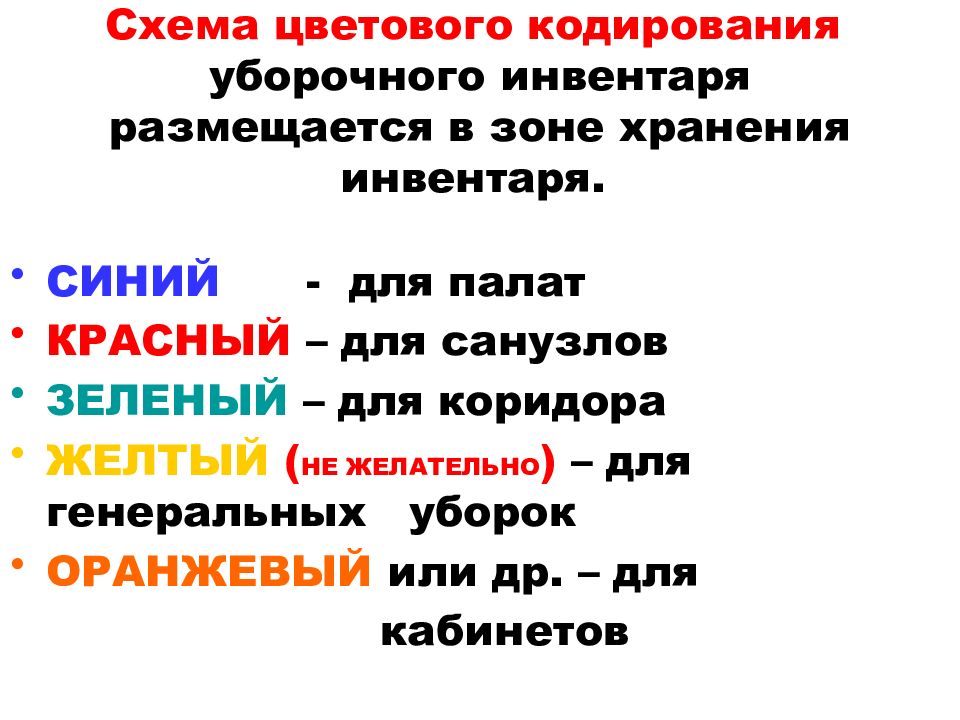 Схема цветового кодирования уборочного инвентаря в медицинских учреждениях