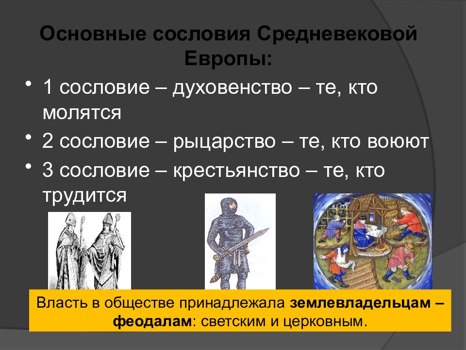 Что лежало в основе деления средневекового общества на сословия составьте схему средневекового