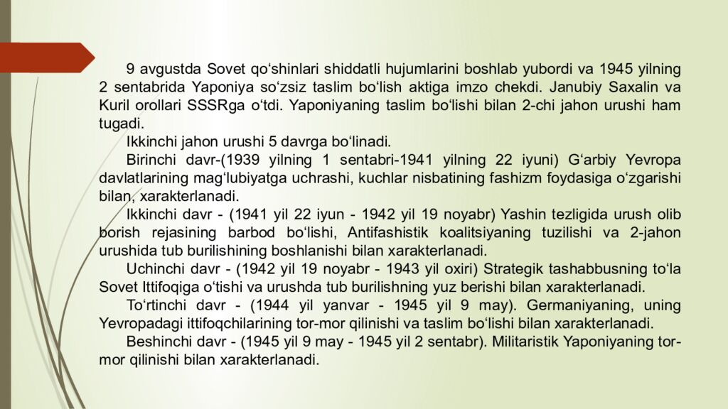 Mavzu:1- 2 -Jahon Ur u shi