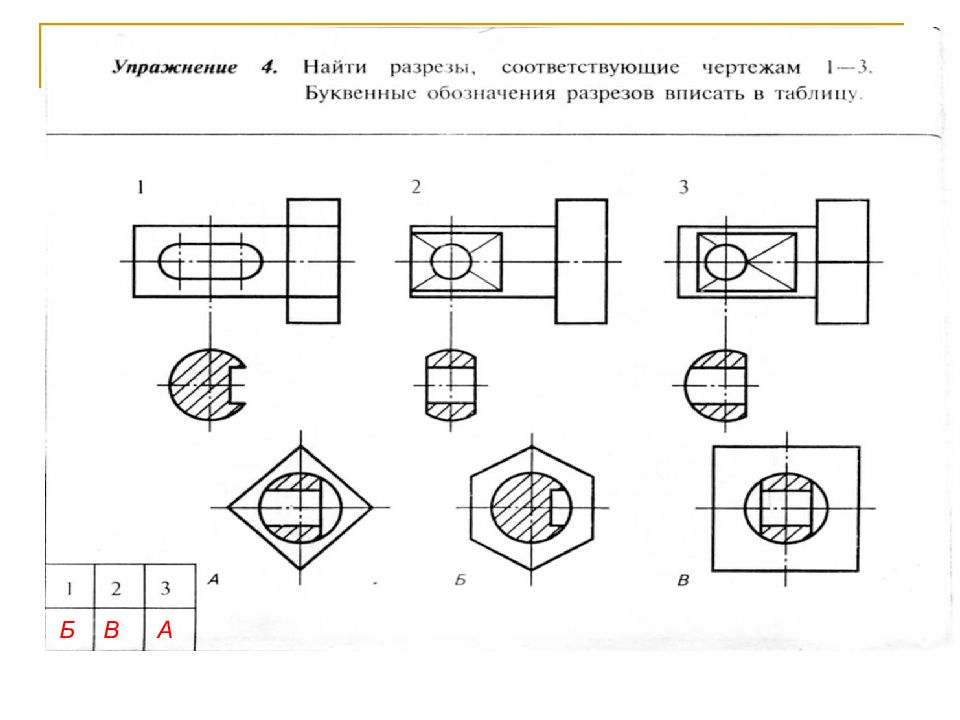 Вариант 1 напишите буквенные обозначения сечений соответствующих чертежам
