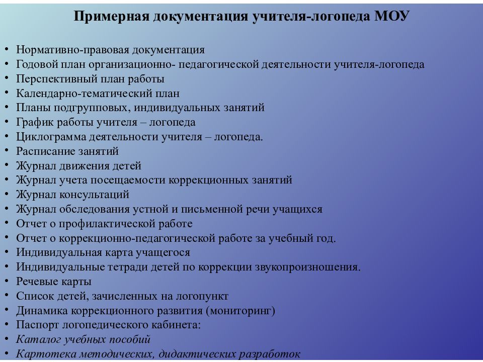 Индивидуальных учащихся. Примерная документация учителя логопеда. Документация учителя. Документация учителя логопеда в школе. Годовой план работы учителя-логопеда.